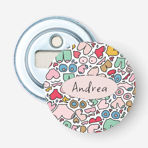 Naam kleurrijk borstpatroon steen onderzetter button flesopener