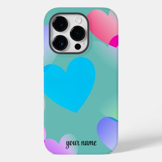 Naam Kleurrijke Gliding Hearts, Blauwgroen Case-Mate iPhone Case (Achterkant)