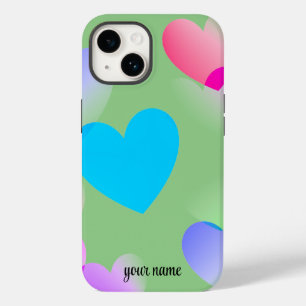 Naam Kleurrijke Gliding Hearts, Sage Green Case-Mate iPhone 14 Hoesje