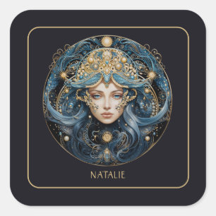 Naam Kosmische Maagd Dierenriem Symbool Zwart Goud Vierkante Sticker