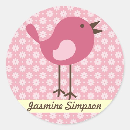Naam Labels/Stickers Pink Bird - Daisy Design Ronde Sticker (Voorkant)