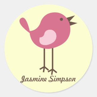 Naam Labels/Stickers Pink Bird - Design Ronde Sticker