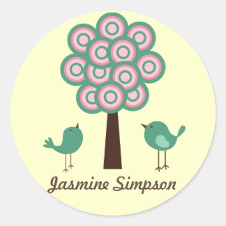 Naam Labels/Stickers Twee Groene Vogels Ronde Sticker