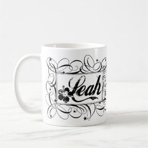 Naam Leah in zwart, stijlvol lijst Koffiemok