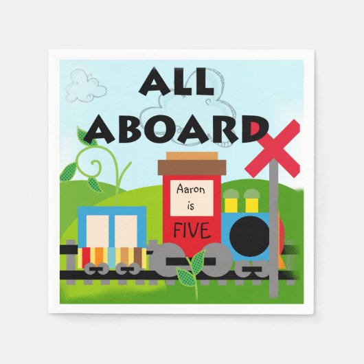 Naam Leeftijd All Board Train Verjaardagspapier Se Servetten (Voorkant)