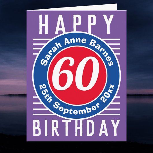 Naam, leeftijd en datum op een 60e verjaardag kaart