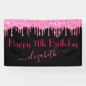Naam Leeftijd Hot Pink Dripping Glitter Black Verj Spandoek (Horizontaal)