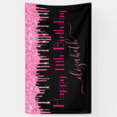 Naam Leeftijd Hot Pink Dripping Glitter Black Verj Spandoek (Verticaal)