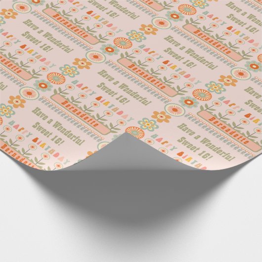 Naam Leeftijd Tekst Retro  Daisy Flower Verjaardag Cadeaupapier (Hoek)