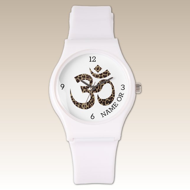 Naam Leopard Print Op Symbool Wit Silicone Horloge (Creator heeft geüpload)