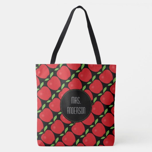 Naam leraar Apple Pattern Tote Bag (Voorkant)