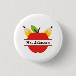 Naam leraar: Gepersonaliseerd rood appel Ronde Button 3,2 Cm