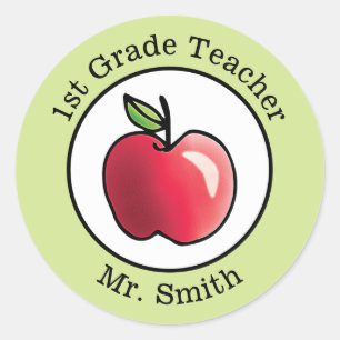 Naam leraar Red apple gepersonaliseerd Ronde Sticker