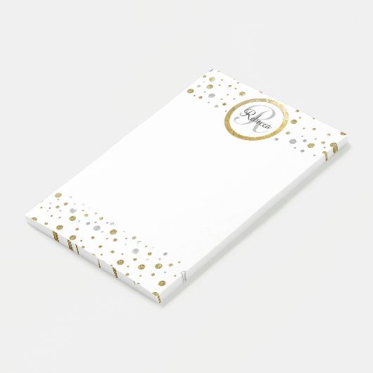 Naam Letter Gold Confetti Monogram Post-it® Notes (Schuin)