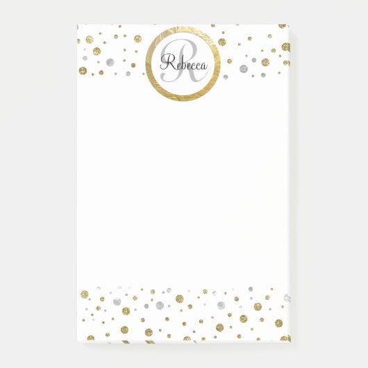Naam Letter Gold Confetti Monogram Post-it® Notes (Voorkant)