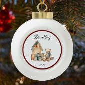 Naam Leuke Kerst Teddy Keramische Bal Ornament