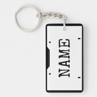  naam Licentie Bord White Black Border Sleutelhanger