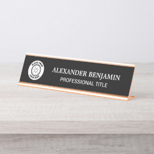 Naam Logo Elegant Black White Professional Bureau Naambordje