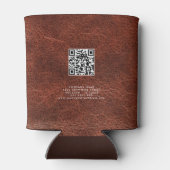 Naam Logo QR-code bruin kunstleder Blikjeskoeler (Achterkant)