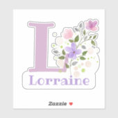 Naam Lorraine plus Initiaal met Floral Design Sticker (Vel)