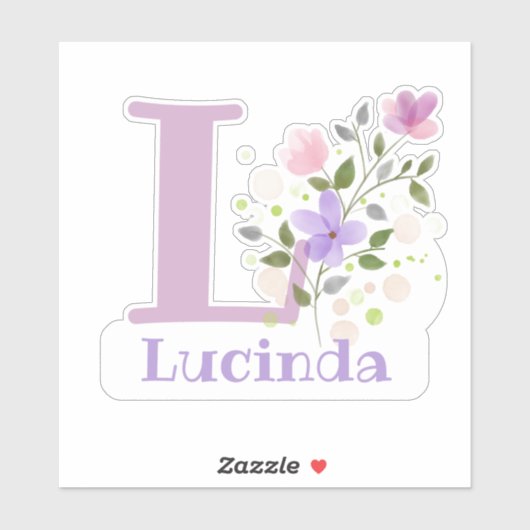 Naam Lucinda & Initiaal met Floral Design Sticker (Vel)
