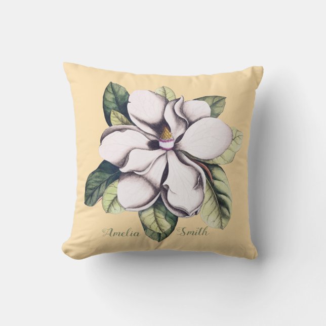 Naam magnolia Flower Monogram Kussen (Voorkant)