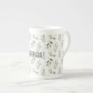 Naam Mannelijke Aquarel Groene Tinten 10oz Porselein Kop