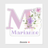 Naam Marianne & Initiaal met Floral Design Sticker (Vel)