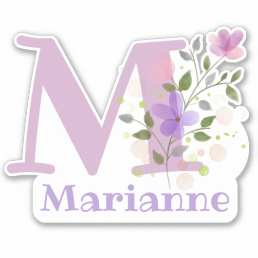 Naam Marianne & Initiaal met Floral Design Sticker (Voorkant)