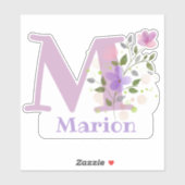 Naam Marion Plus Initiaal met Floral Design Sticker (Vel)