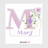 Naam Mary plus Initiaal met Floral Design Sticker (Vel)