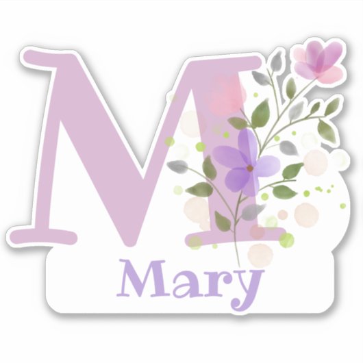 Naam Mary plus Initiaal met Floral Design Sticker (Voorkant)
