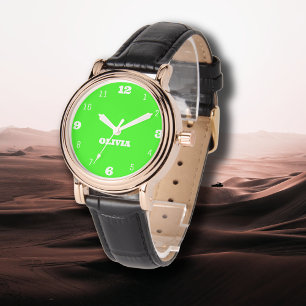 Naam Meisje Jongen Vrouwen Mannen Neon Green Sti Horloge