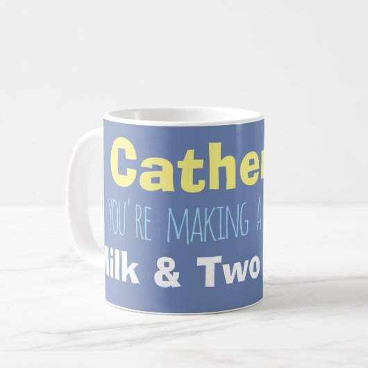 Naam & Melk & Suiker Instructies op een Koffiemok (Voorkant links)