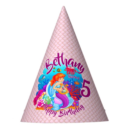 Naam Mermaid Birthday Party wijzigen Persoonlijk w Feesthoedjes (Voorkant)