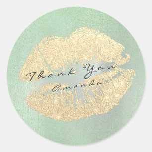 Naam met aanduiding Kiss Gold Glitter Mint Makeup Ronde Sticker