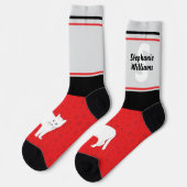 Naam met Monogram Gestreepte Witte Katten Bemannin Sokken (Links)