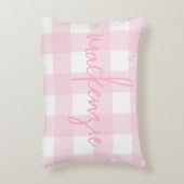 Naam met roze en witte Buffalo Check Accent Kussen (Voorkant(Verticaal))