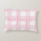 Naam met roze en witte buffel dambordpatroon accent kussen (Achterkant)