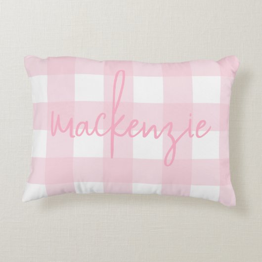 Naam met roze en witte buffel dambordpatroon accent kussen (Achterkant)