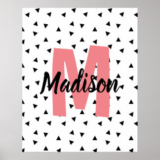 Naam met roze monogram gepersonaliseerde naamprint poster