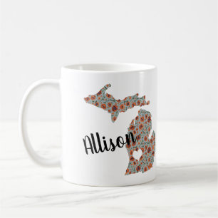 Naam met staat Michigan Poppies & Floral Print Koffiemok