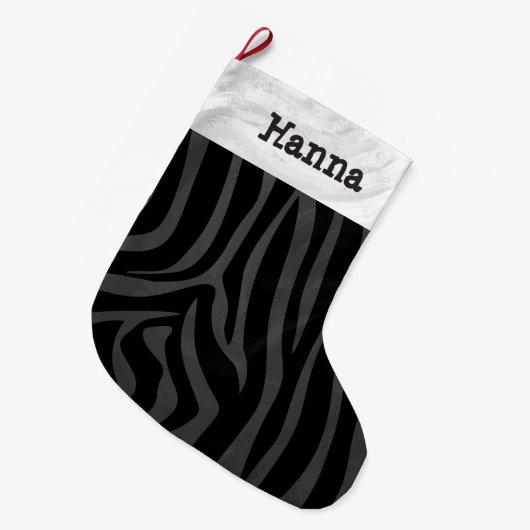 Naam met Zebra Black en Grey Grote Kerstsok (Voorkant (Hangend))