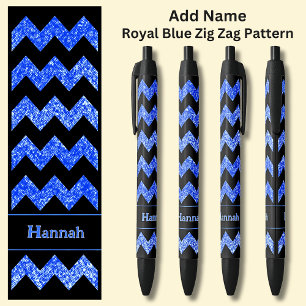 Naam Mid Royal Blue Zig Zag op Zwart Zwarte Inkt Pen