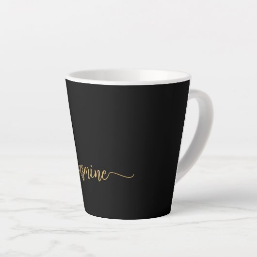 Naam minimalistisch zwart-wit en goudmonogram latte mok (Rechterhoek)