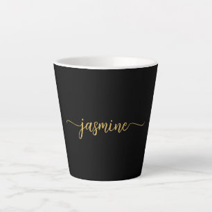 Naam minimalistisch zwart-wit en goudmonogram latte mok
