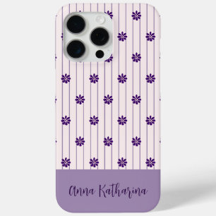 Naam Modern Blush & Violet Stripes Bloempatroon iPhone 15 Pro Max Hoesje