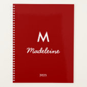 Naam modern Crimson Red White Monogram Planner (Voorkant)
