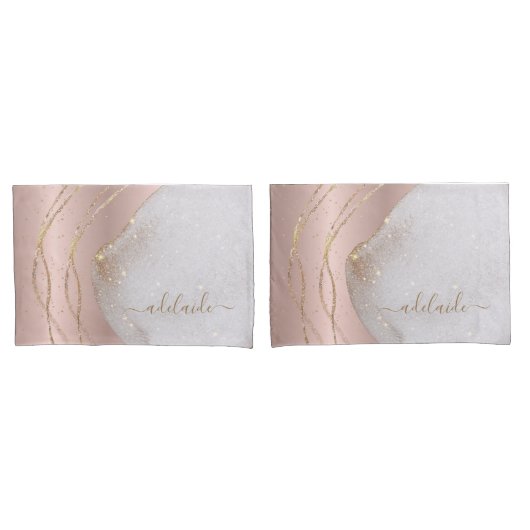 Naam modern grafisch Roos Gold Glitter Script Mono Kussensloop (Voorkant-Set)