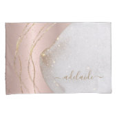 Naam modern grafisch Roos Gold Glitter Script Mono Kussensloop (Voorkant-Rechts)